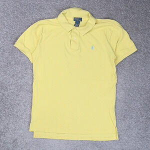 VTG Polo Ralph Lauren Youth XL Yellow Short Sleeve 1/4 Button Collared Shirt